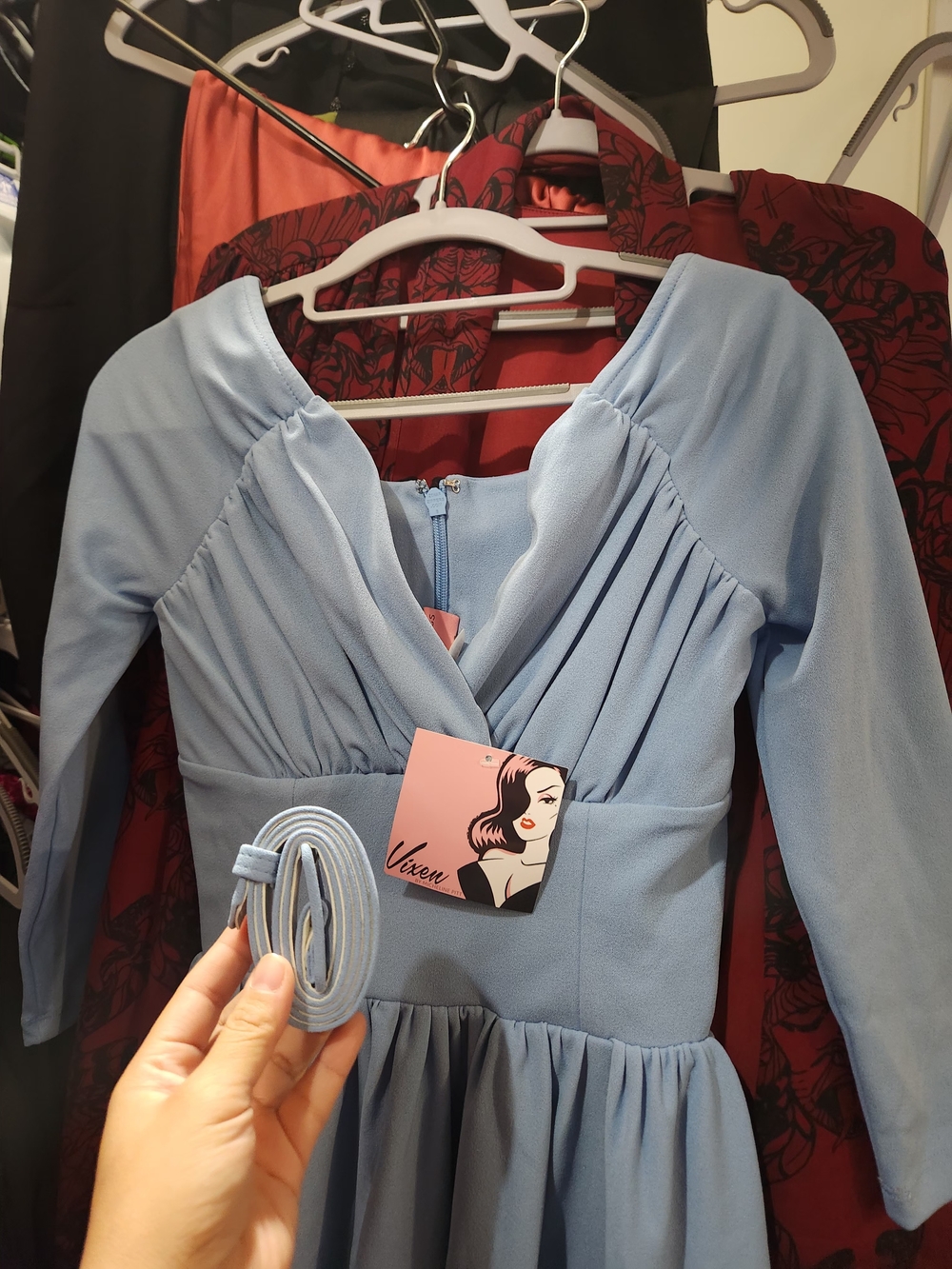 Vix Women's Light Blue Long Sleeve Fit & Flare Dress